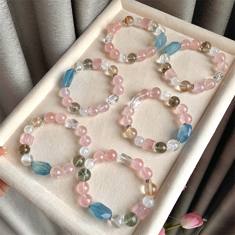 Aquamarine Pink Crystal Bracelet 2