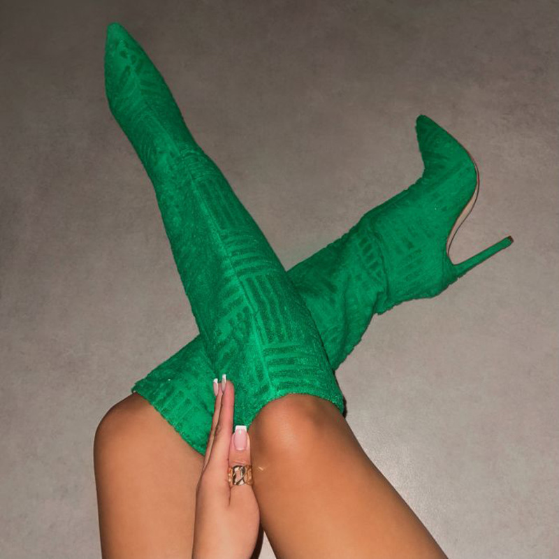 Heels Green Rose Red High Tube Boots