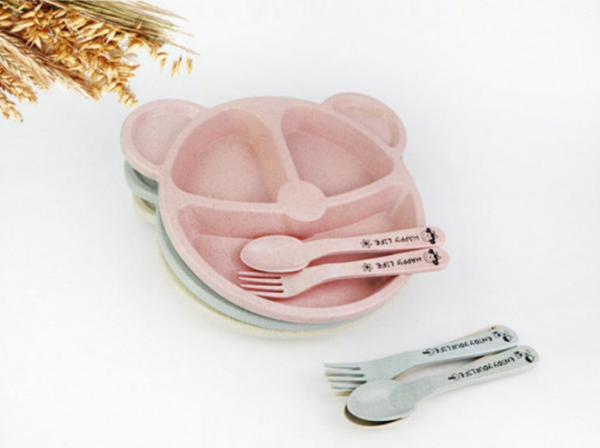 Wheat Split Bear Plate Pink