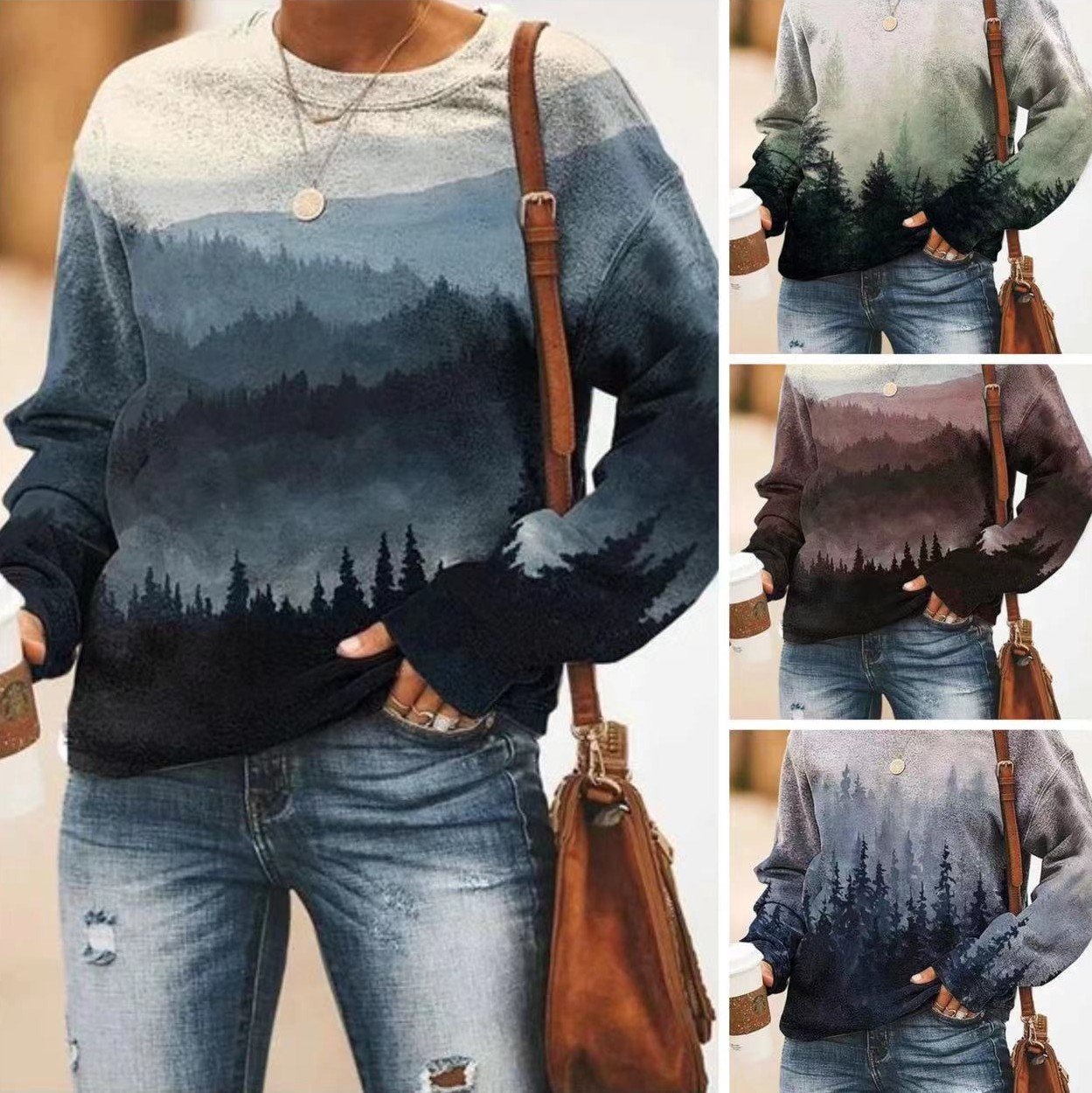 Women's Floral Print Pullover - Side View