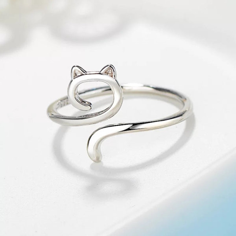 Hook Line Geometric Adjustable Animal Cat Ring Image 1