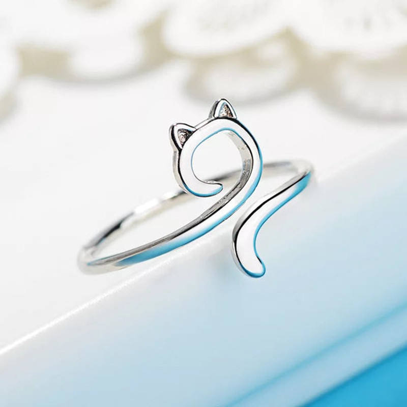 Hook Line Geometric Adjustable Animal Cat Ring Image 5