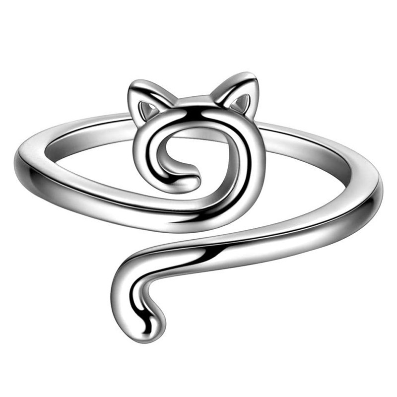 Hook Line Geometric Adjustable Animal Cat Ring Image 4