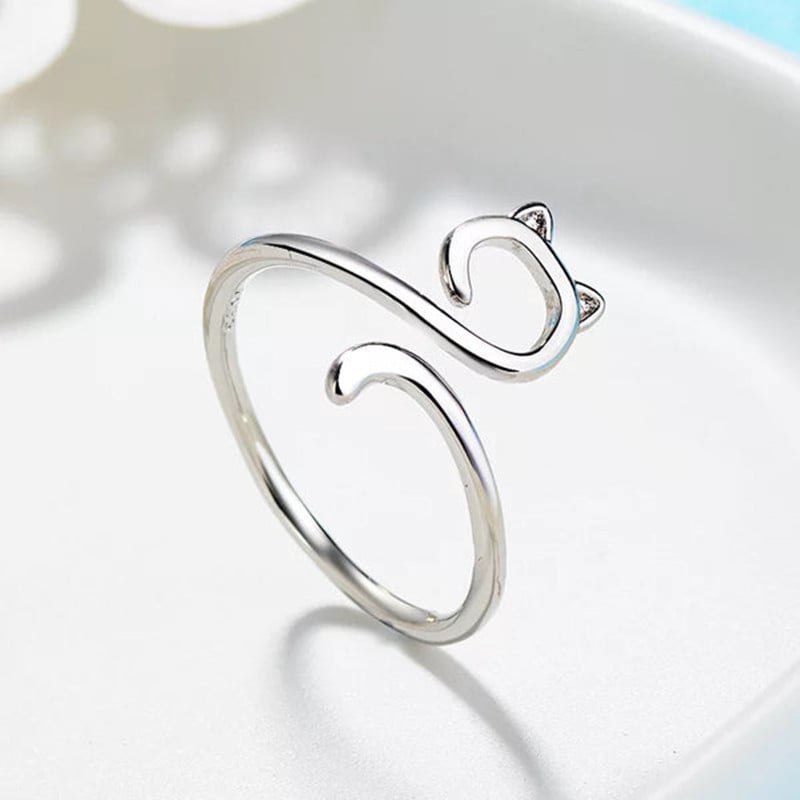 Hook Line Geometric Adjustable Animal Cat Ring Image 3