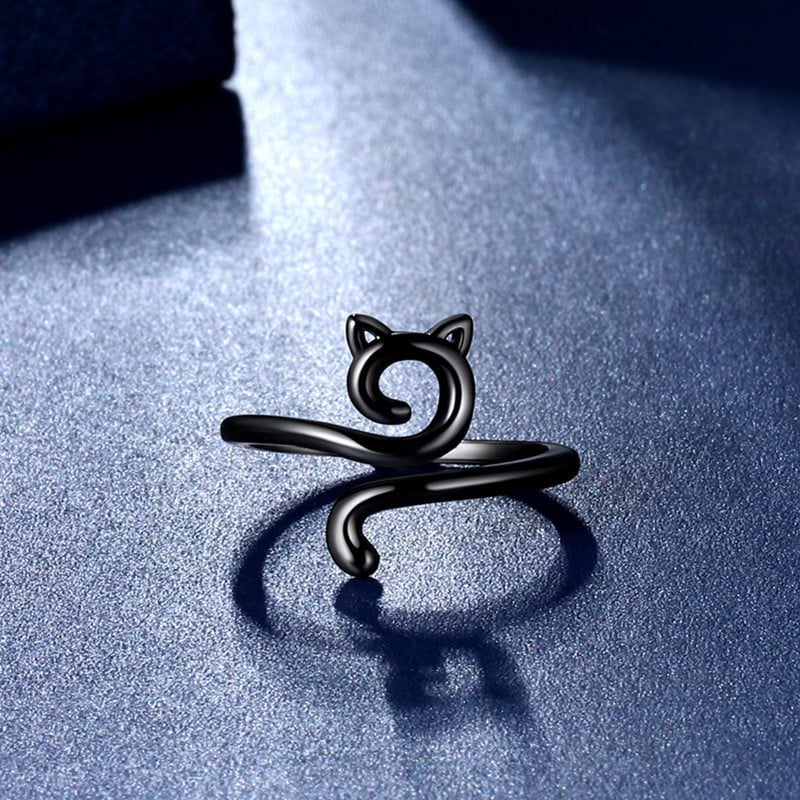 Hook Line Geometric Adjustable Animal Cat Ring Image 6