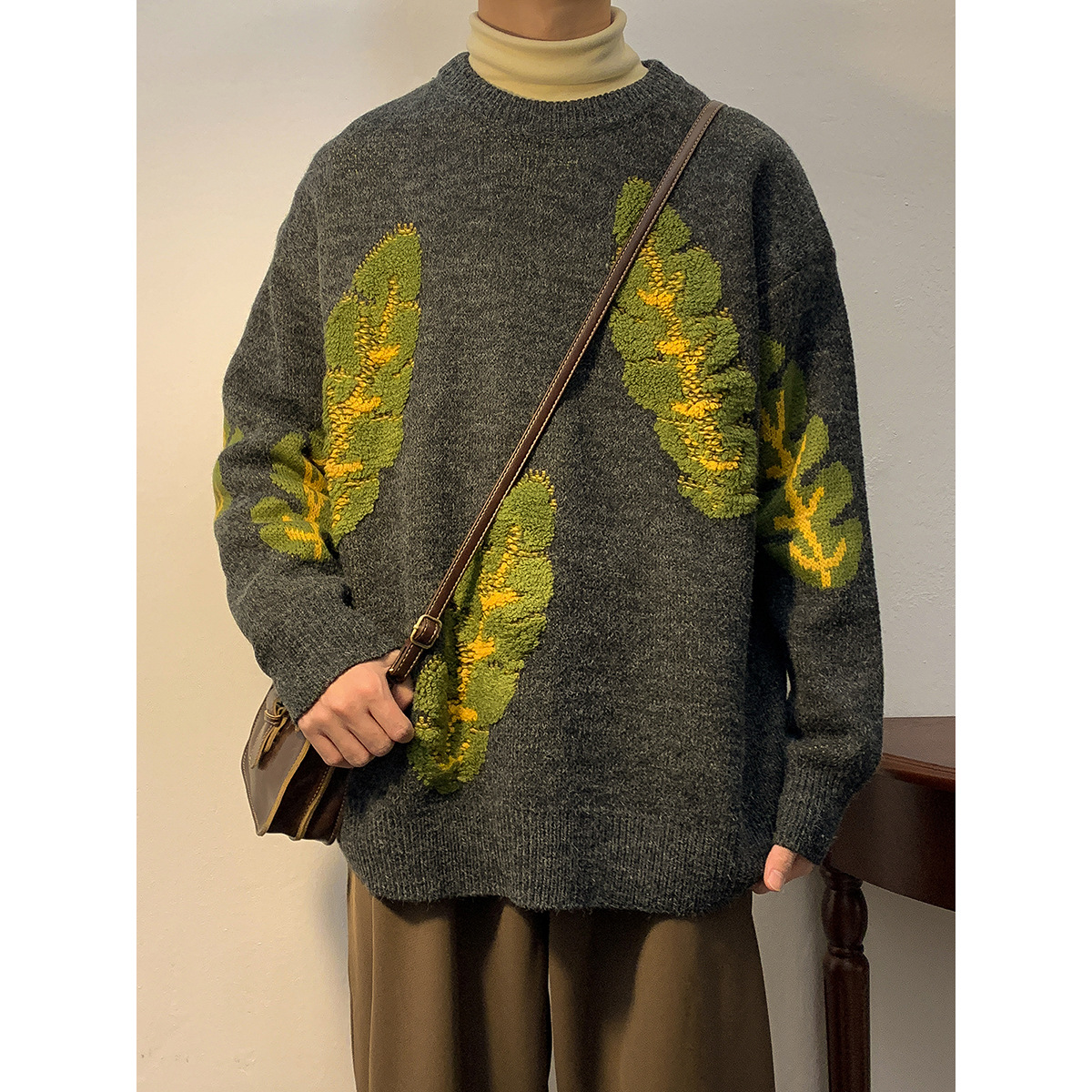Abstract Jacquard Sweater - Dark Grey