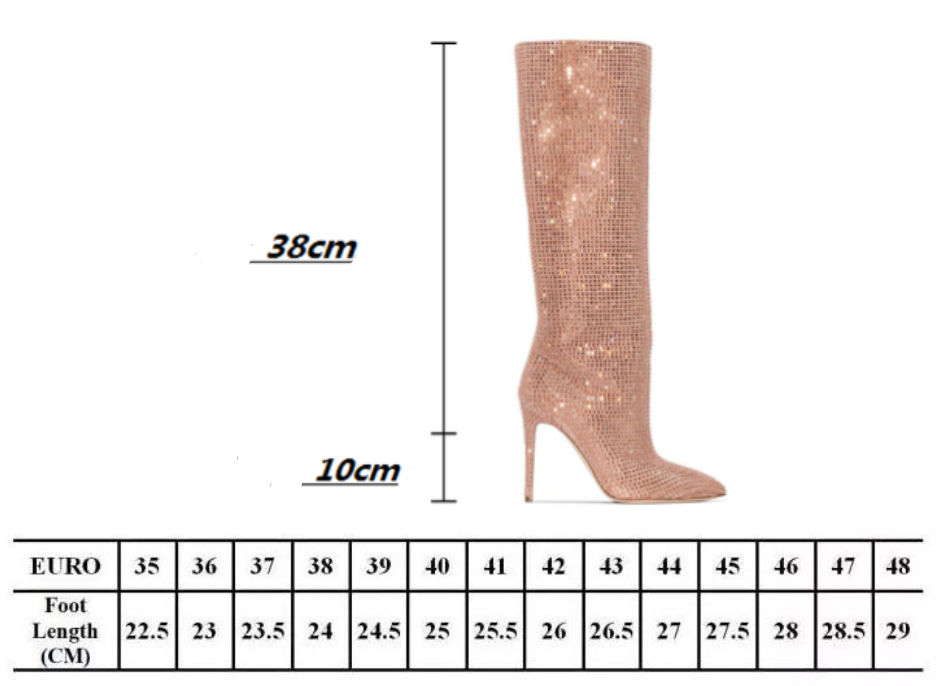 Women's Fashion Pointed Toe Stiletto Rhinestone Tall Boots