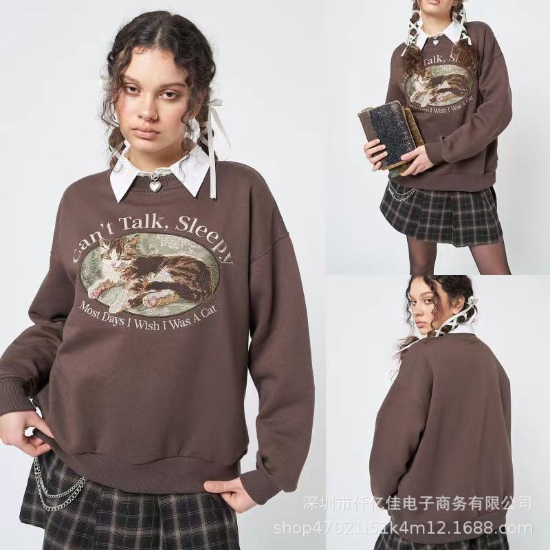 Women's Loose Crew Neck Casual Long-sleeved Printed Sweater