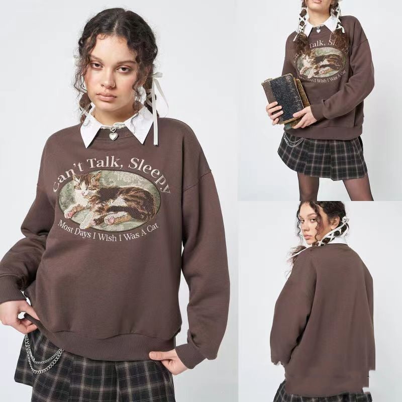 Women's Loose Crew Neck Casual Long-sleeved Printed Sweater