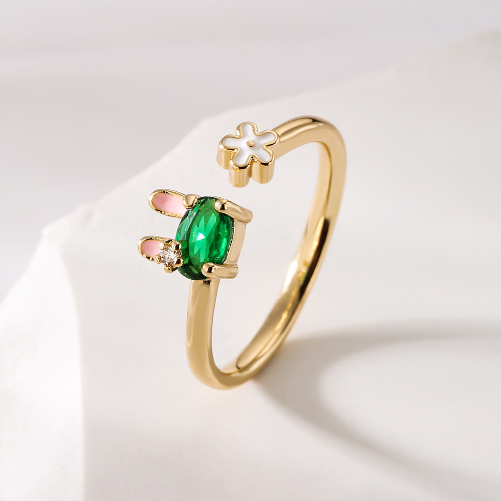 Copper Plating 18K Gold Zircon Rabbit Geometric Ring 2