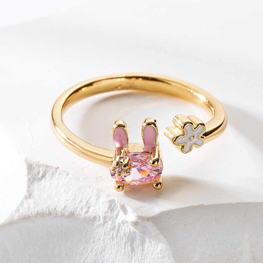 Copper Plating 18K Gold Zircon Rabbit Geometric Ring 5