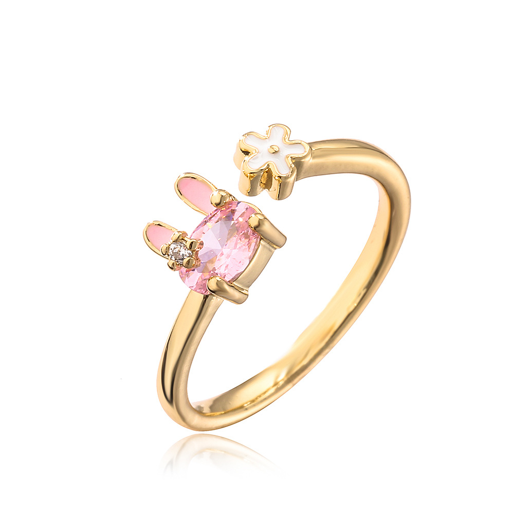 Copper Plating 18K Gold Zircon Rabbit Geometric Ring 7