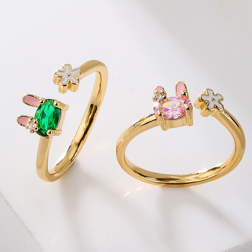 Copper Plating 18K Gold Zircon Rabbit Geometric Ring 4