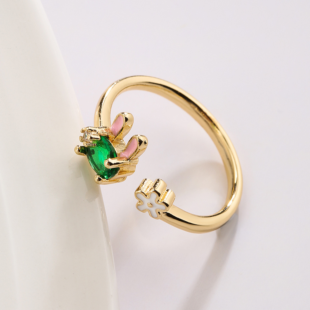 Copper Plating 18K Gold Zircon Rabbit Geometric Ring 6