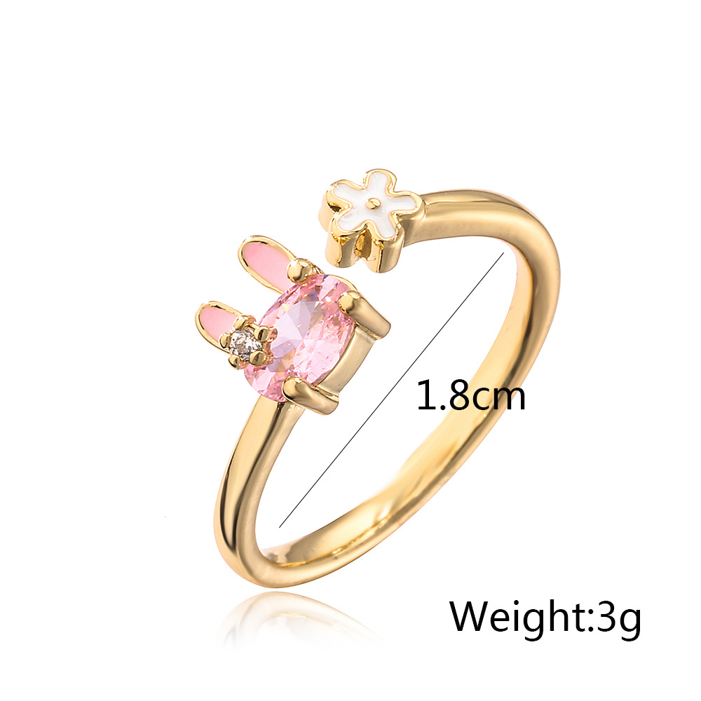 Copper Plating 18K Gold Zircon Rabbit Geometric Ring 1