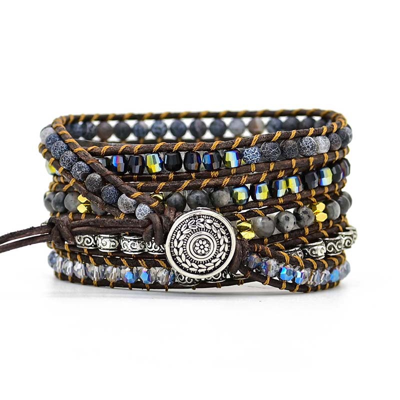 Fashion Natural Obsidian Cowhide Woven Bracelet Image 2