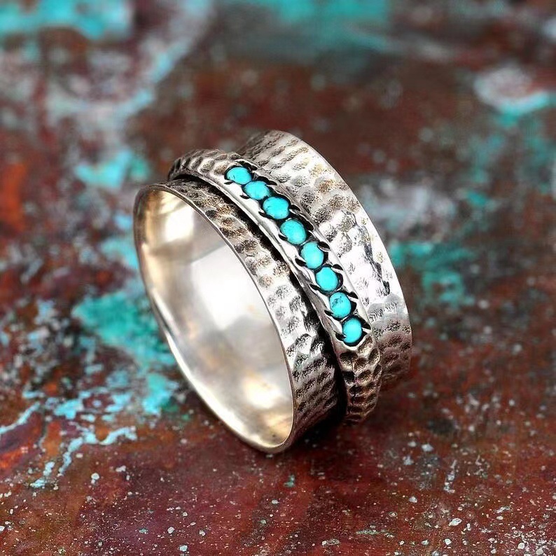 Retro Turquoise Decompression Rotatable Ring Image 2