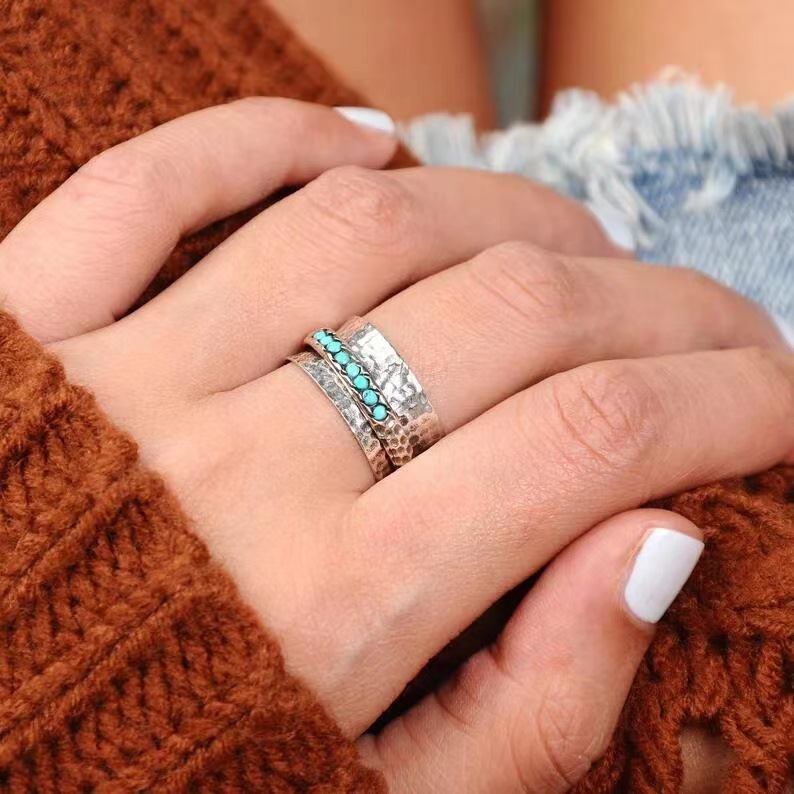 Retro Turquoise Decompression Rotatable Ring Image 1