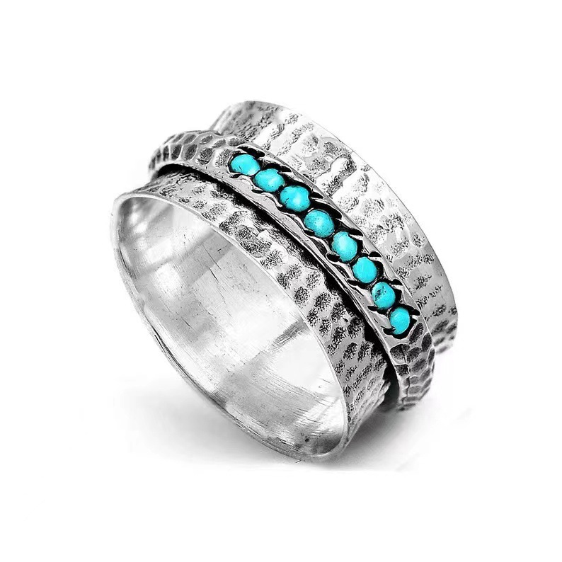 Retro Turquoise Decompression Rotatable Ring Image 5