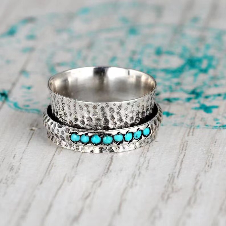 Retro Turquoise Decompression Rotatable Ring Image 3