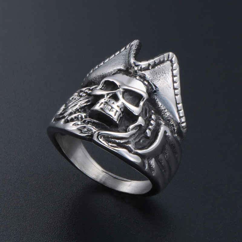 Old Devil Skull Titanium Steel Ring Image 1
