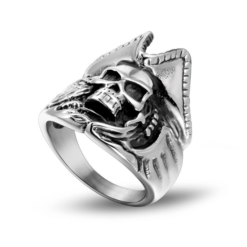 Old Devil Skull Titanium Steel Ring Image 2