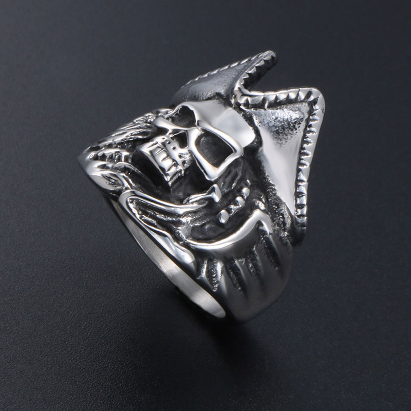 Old Devil Skull Titanium Steel Ring Image 3