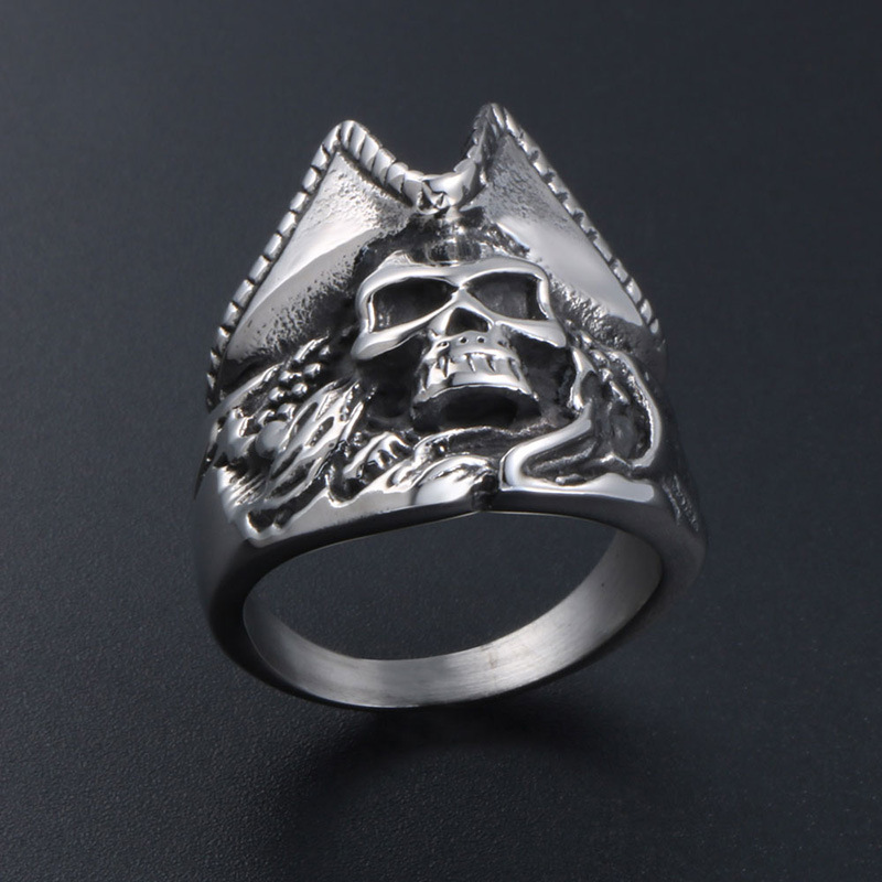 Old Devil Skull Titanium Steel Ring Image 5