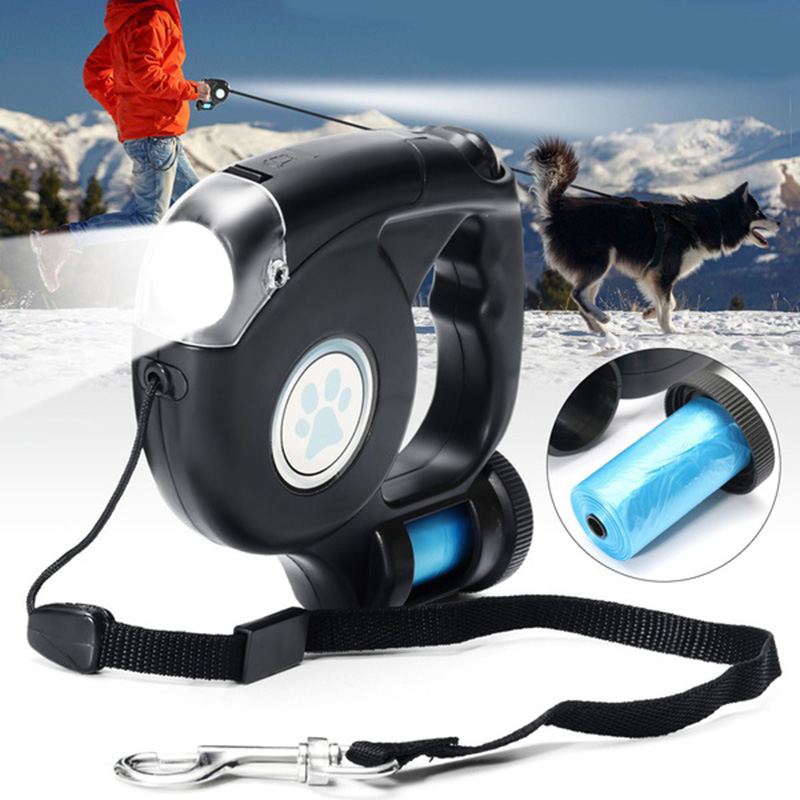 Three-in-One Retractable Dog Leash with Flashlight