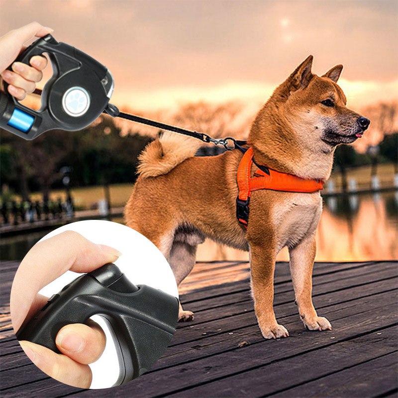 Three-in-One Retractable Dog Leash with Flashlight