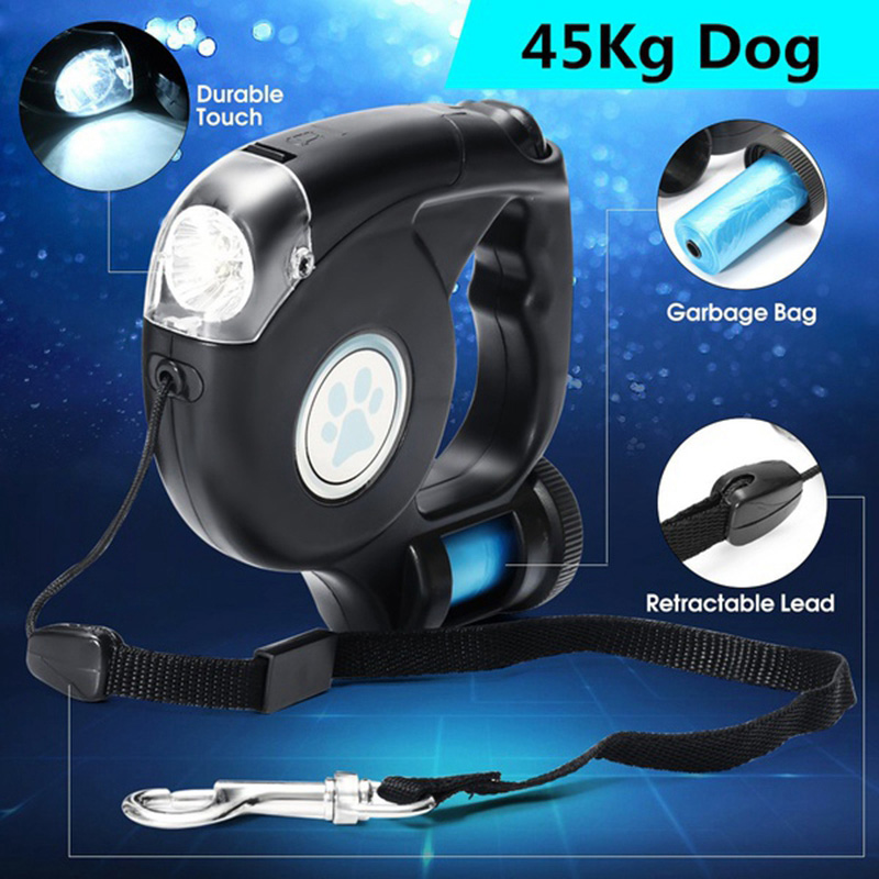 Three-in-One Retractable Dog Leash with Flashlight