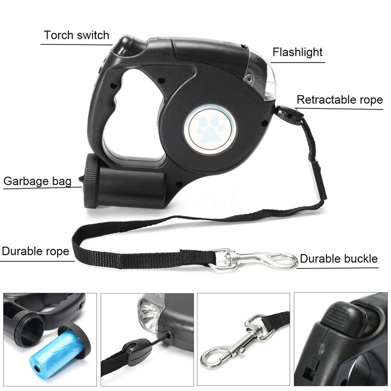 Three-in-One Retractable Dog Leash with Flashlight