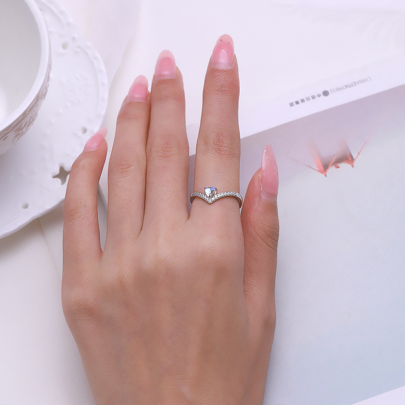Sterling Silver Heart-shaped Moonstone Arrow Ring 5