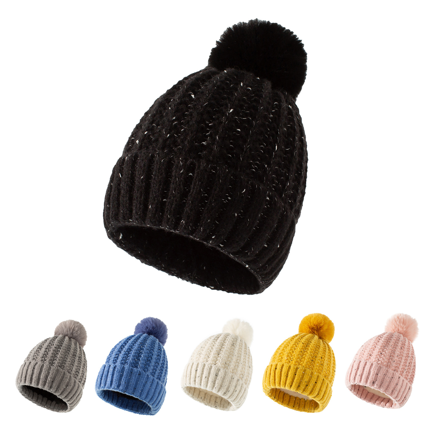 Fleece-lined Warm Fur Ball Hat - Top View
