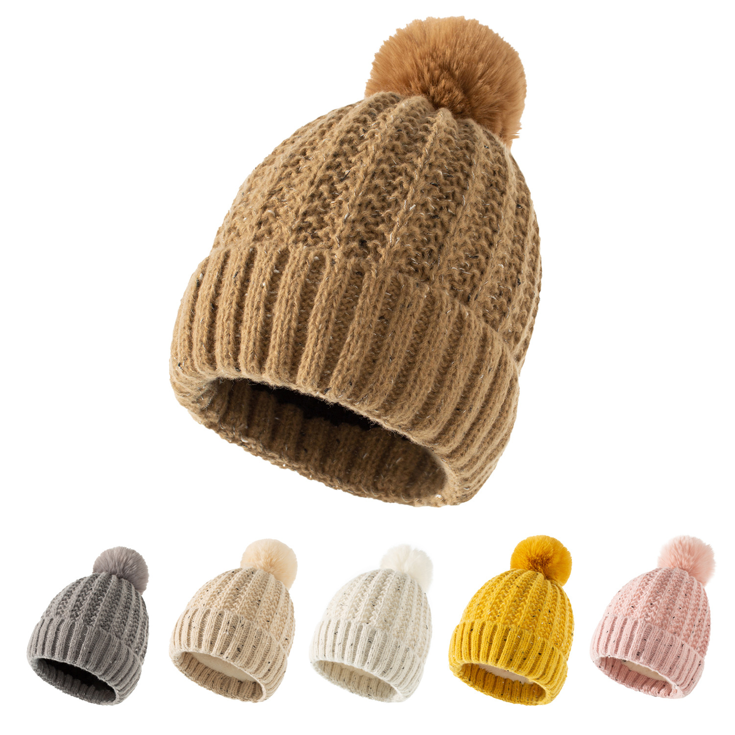 Fleece-lined Warm Fur Ball Hat - Lifestyle Image