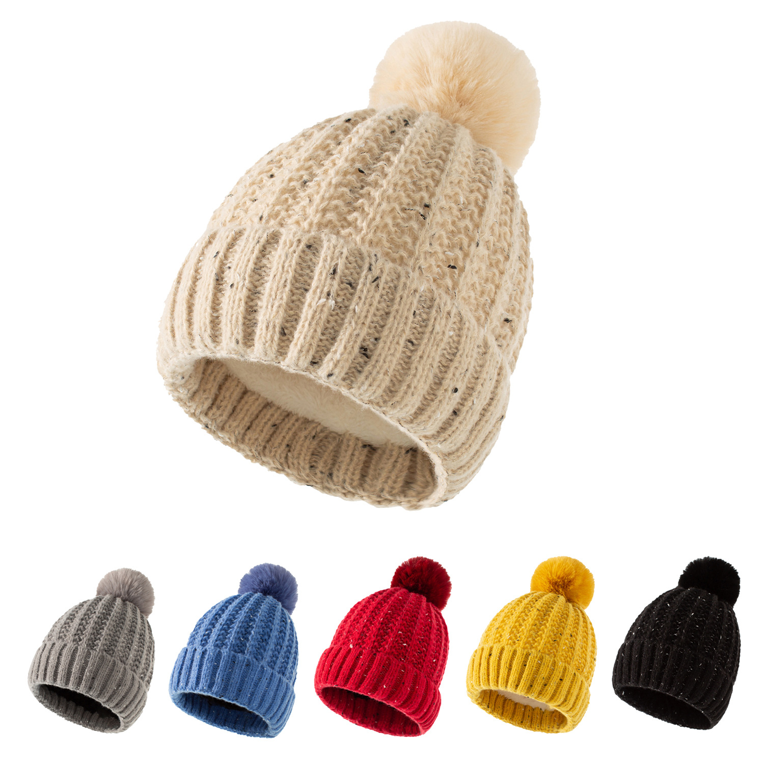 Fleece-lined Warm Fur Ball Hat - Style View