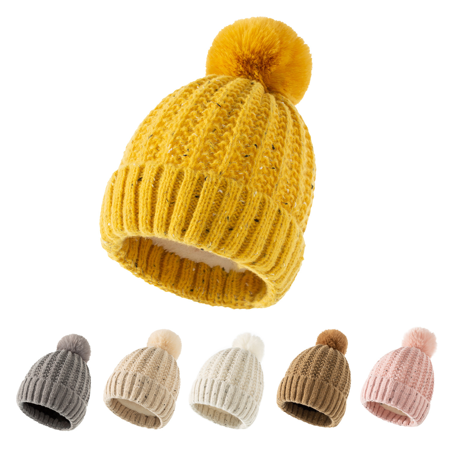 Fleece-lined Warm Fur Ball Hat - Fur Ball Detail
