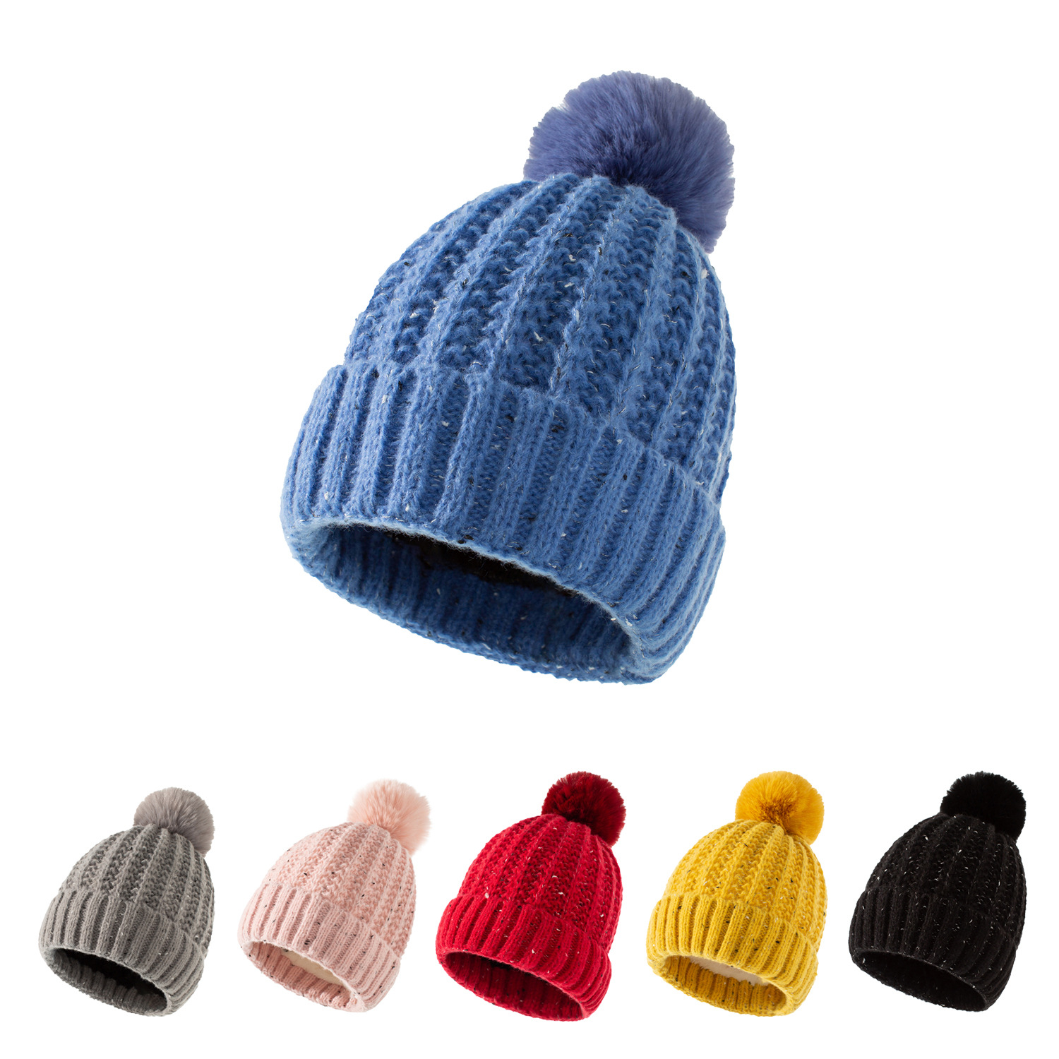 Fleece-lined Warm Fur Ball Hat - Khaki