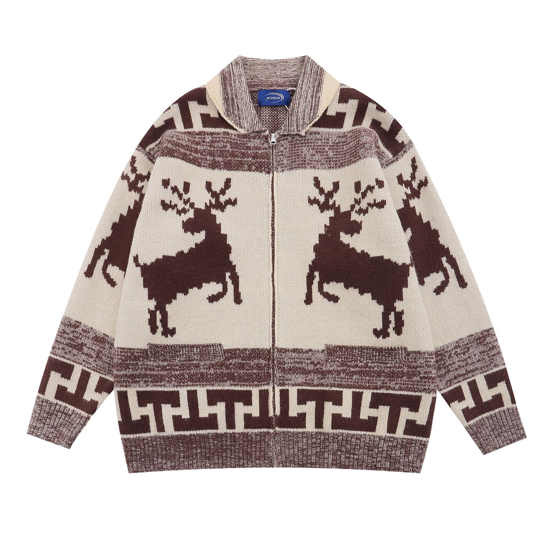 Retro Elk Jacquard Lapel Cardigan 2