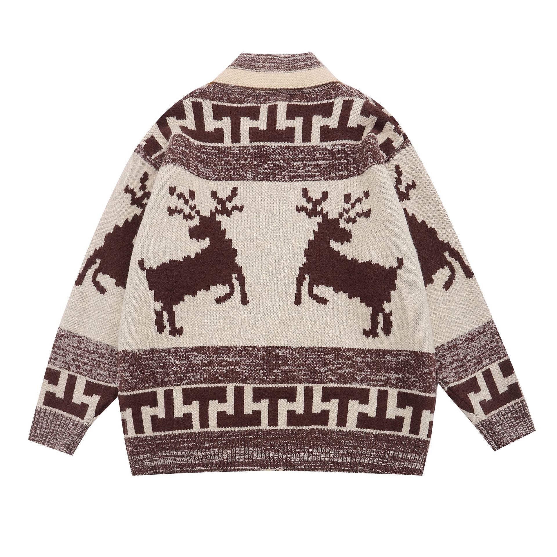 Retro Elk Jacquard Lapel Cardigan 3
