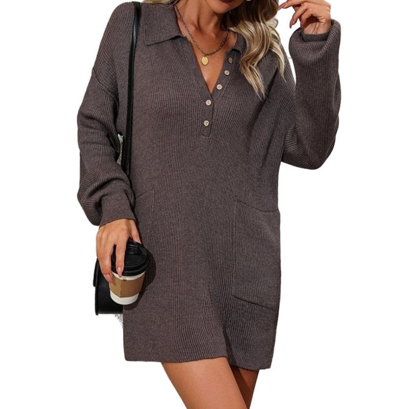 Solid Color Polo Dress - White