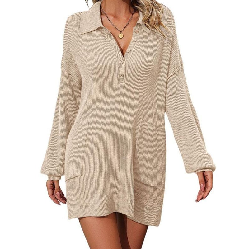 Solid Color Polo Dress - Green