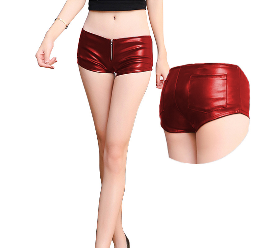Women's Low Waist Patent Leather Super Hot Pants