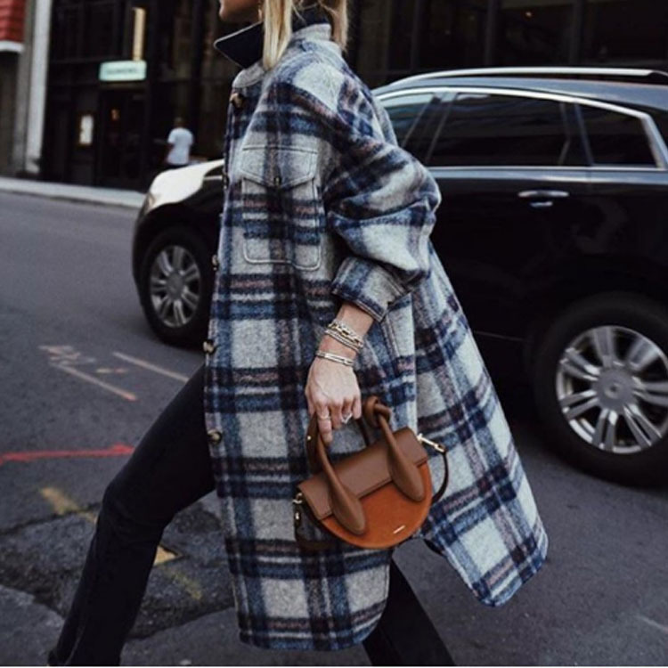Brushed Plaid Long Coat Image 2