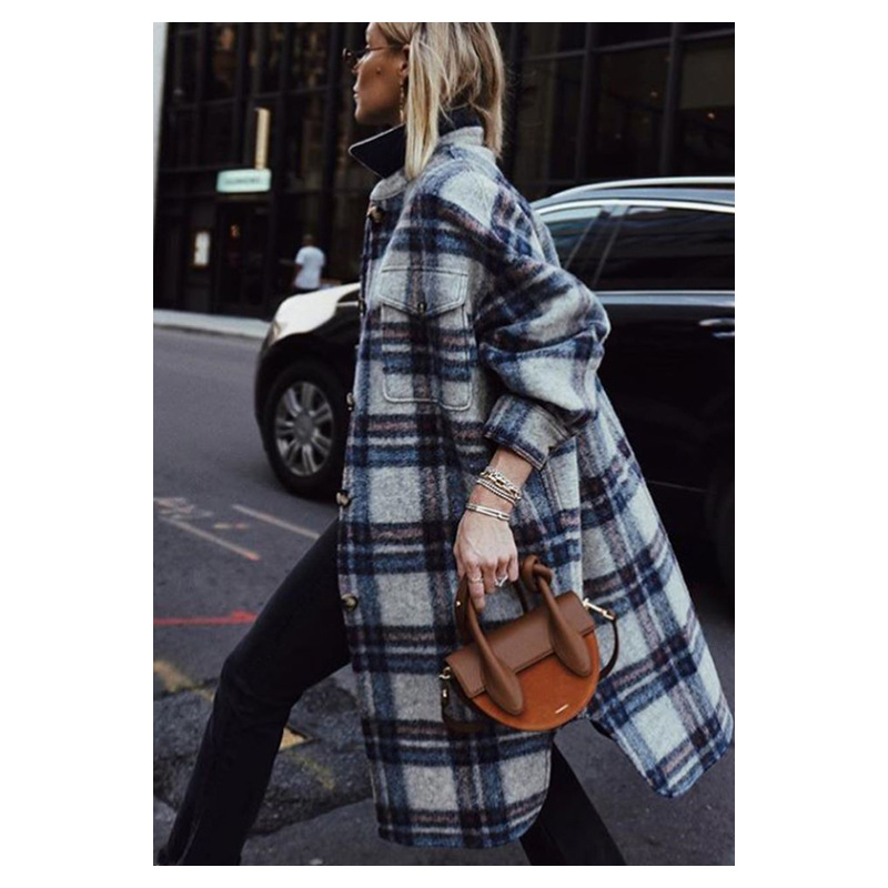 Brushed Plaid Long Coat Image 3