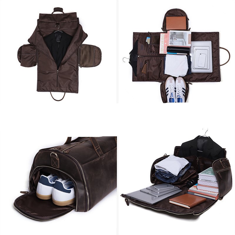 Different angle of Crazy Horse Leather Retro Duffel Bag