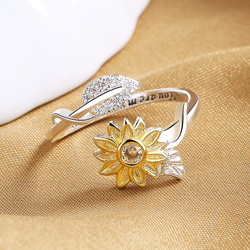 Gold And Silver Two-tone Sunflower Flower Ring 1
