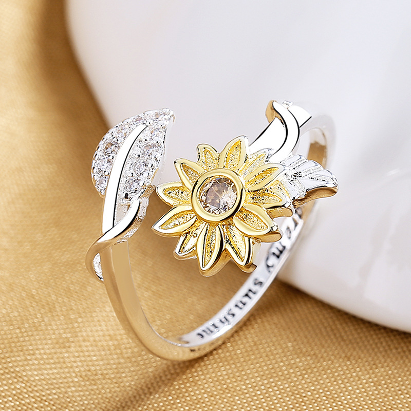 Gold And Silver Two-tone Sunflower Flower Ring 4