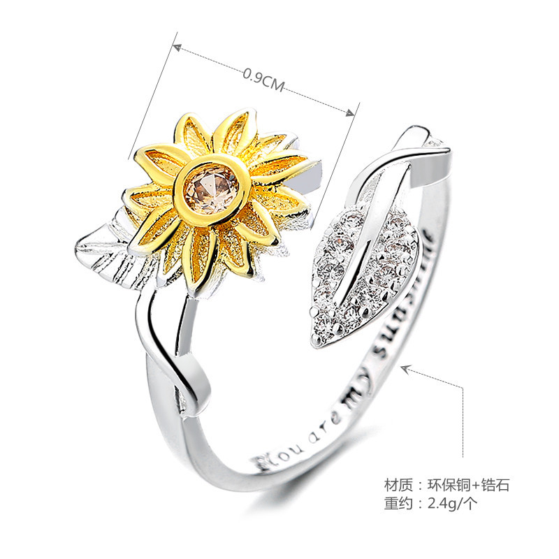Gold And Silver Two-tone Sunflower Flower Ring 2