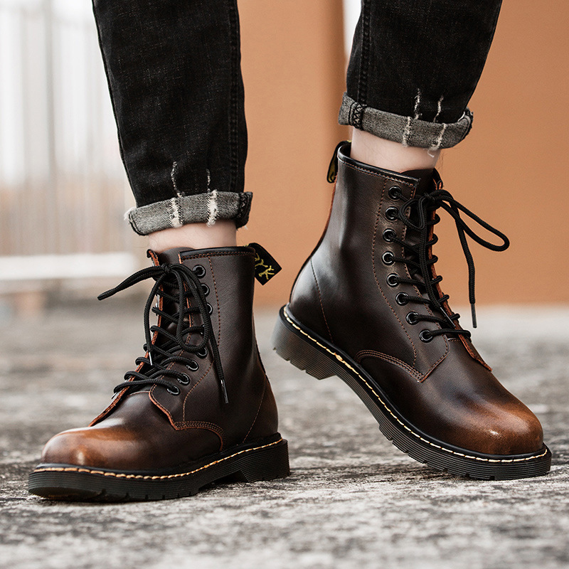 Men's High-top British Style Tooling Leather Martin Boots Image 3